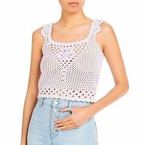 AQUA Womens White Crochet Cotton Eyelet Tank Top
